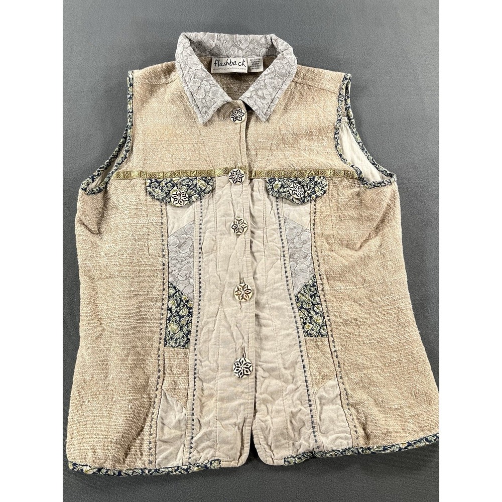 Vintage Flashback Women's L Quilted Patchwork Vest Grandma / Cottage Core Boho